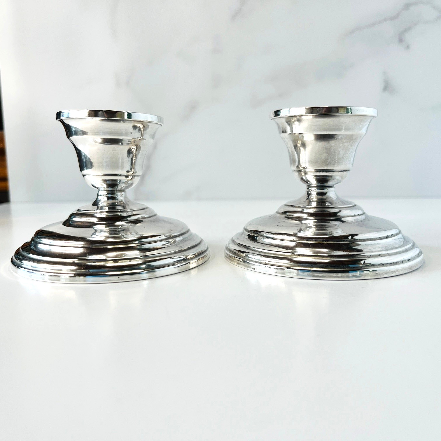 💠 Watrous Mfg. Sterling Weighted Candlesticks Pair Mid Century Classic