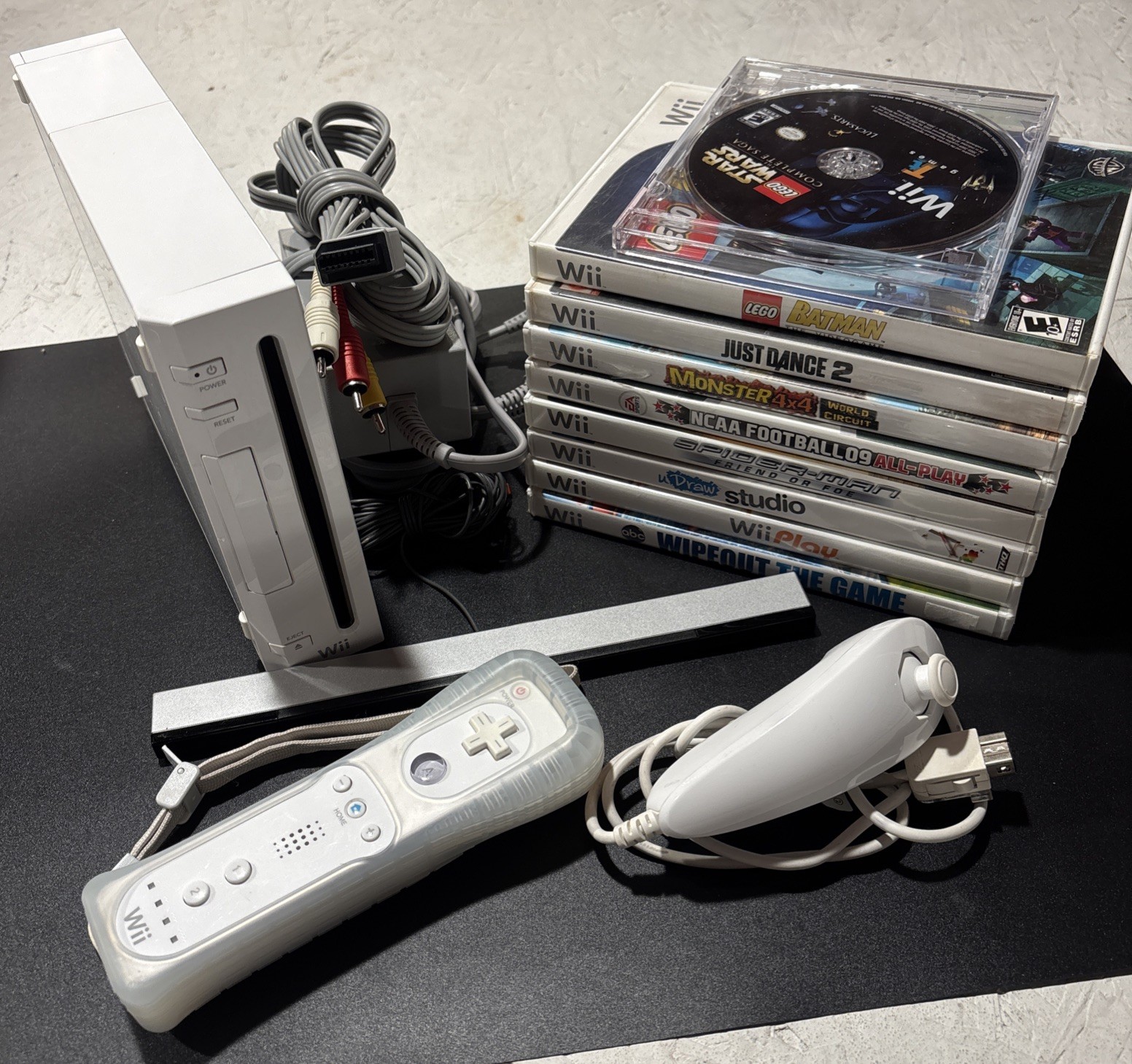 Nintendo Wii RVL-001 Console Bundle W/ Controllers, 9 Games- Tested, Works, Read