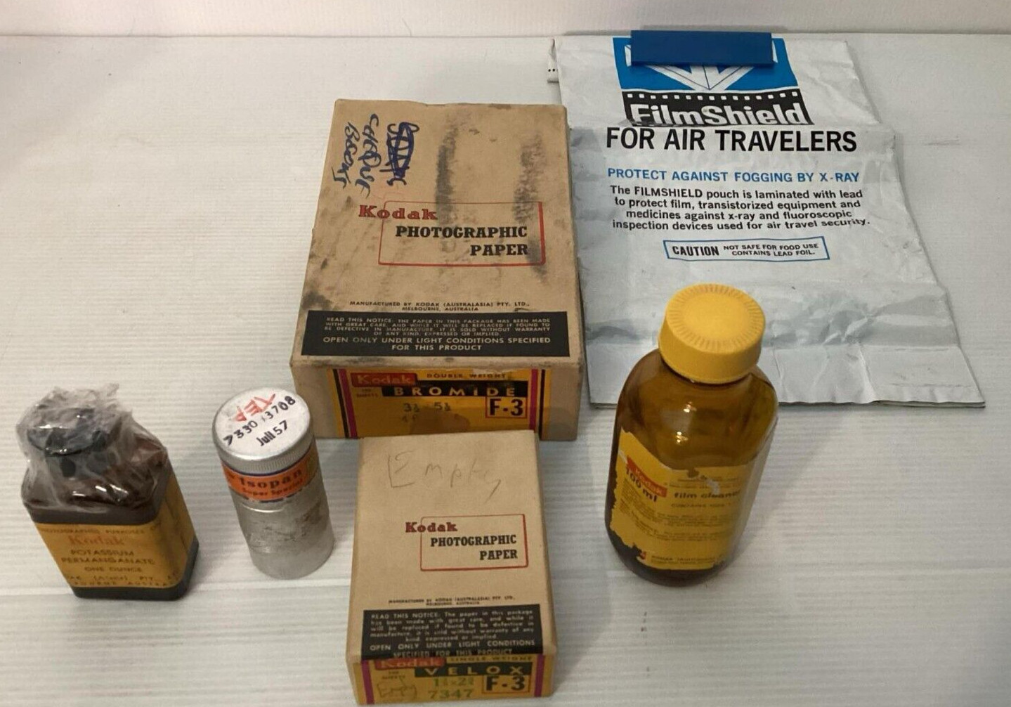 Vintage Kodak Camera Empty boxes and Bottles and Bits