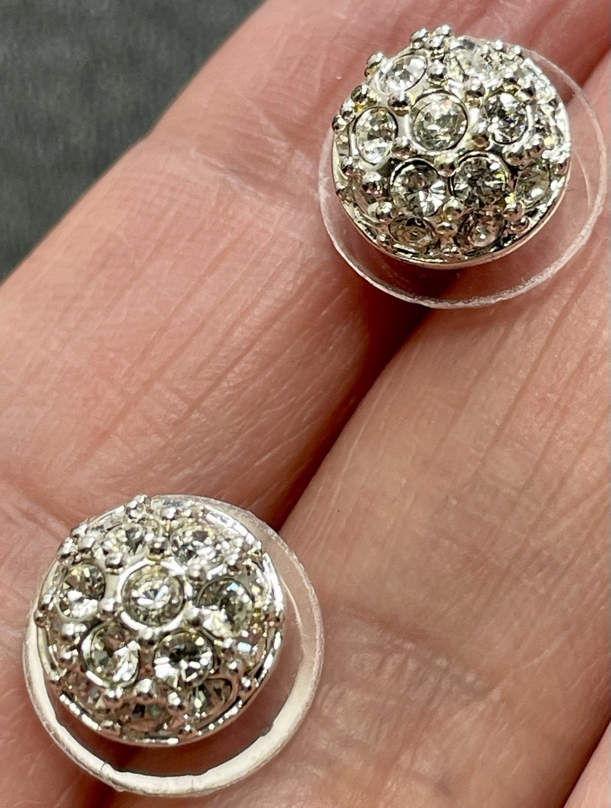 Vintage Small Crystal Rhinestone Cluster Silver Tone Stud Earrings 