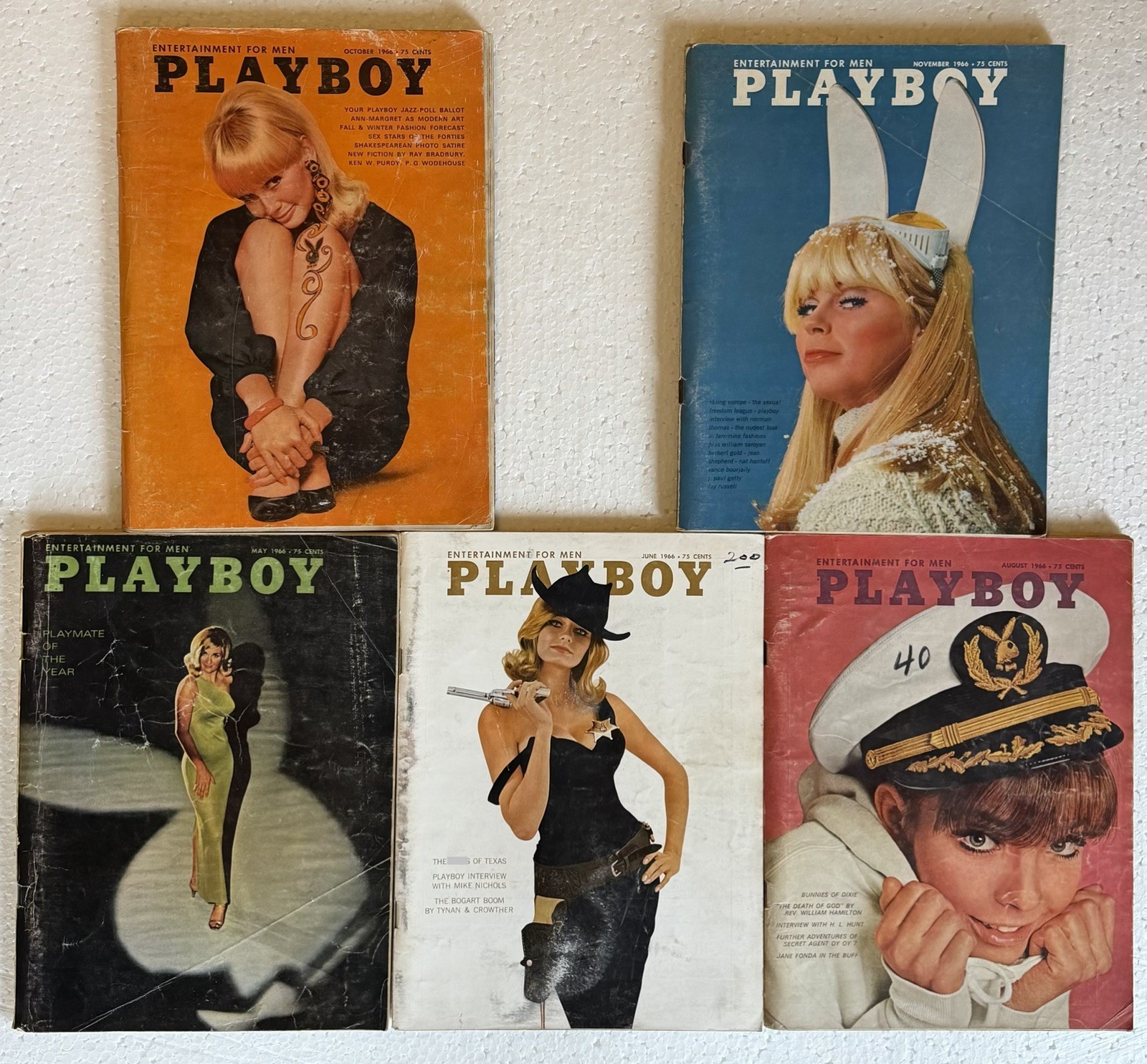 PLAYBOY MAGAZINES Vintage Rare 1966 Collection of 5 Issues with CENTERFOLDS