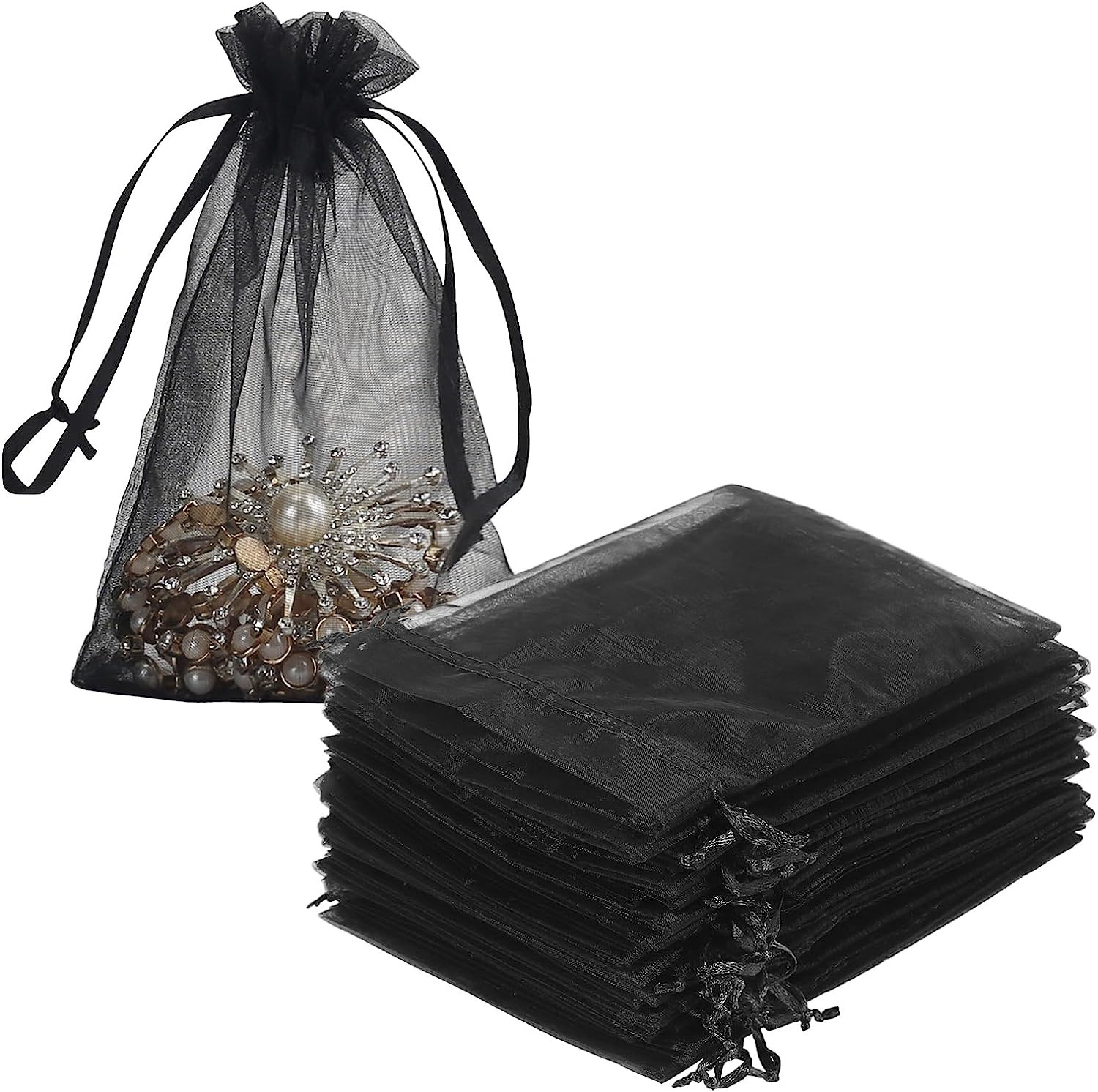 100pcs Black Organza Gift Bags 4 x 6 inches Wedding Christmas Favors Jewelry Pou