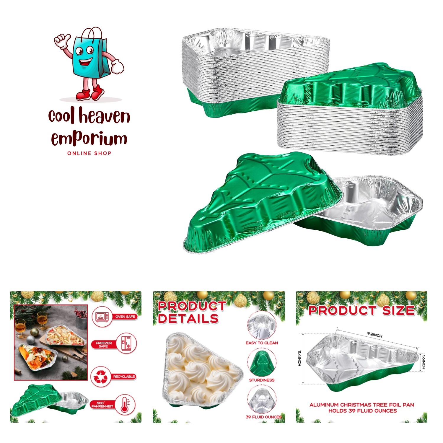 50 Pcs Extra Large Aluminum Christmas Tree Cake Pans Bulk 39 oz Disposable Ch...
