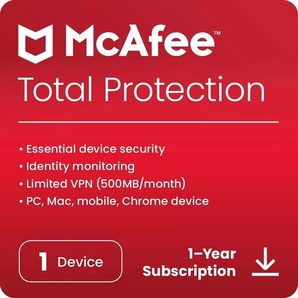 1 year McAfee Total Protection for 1 device 2026