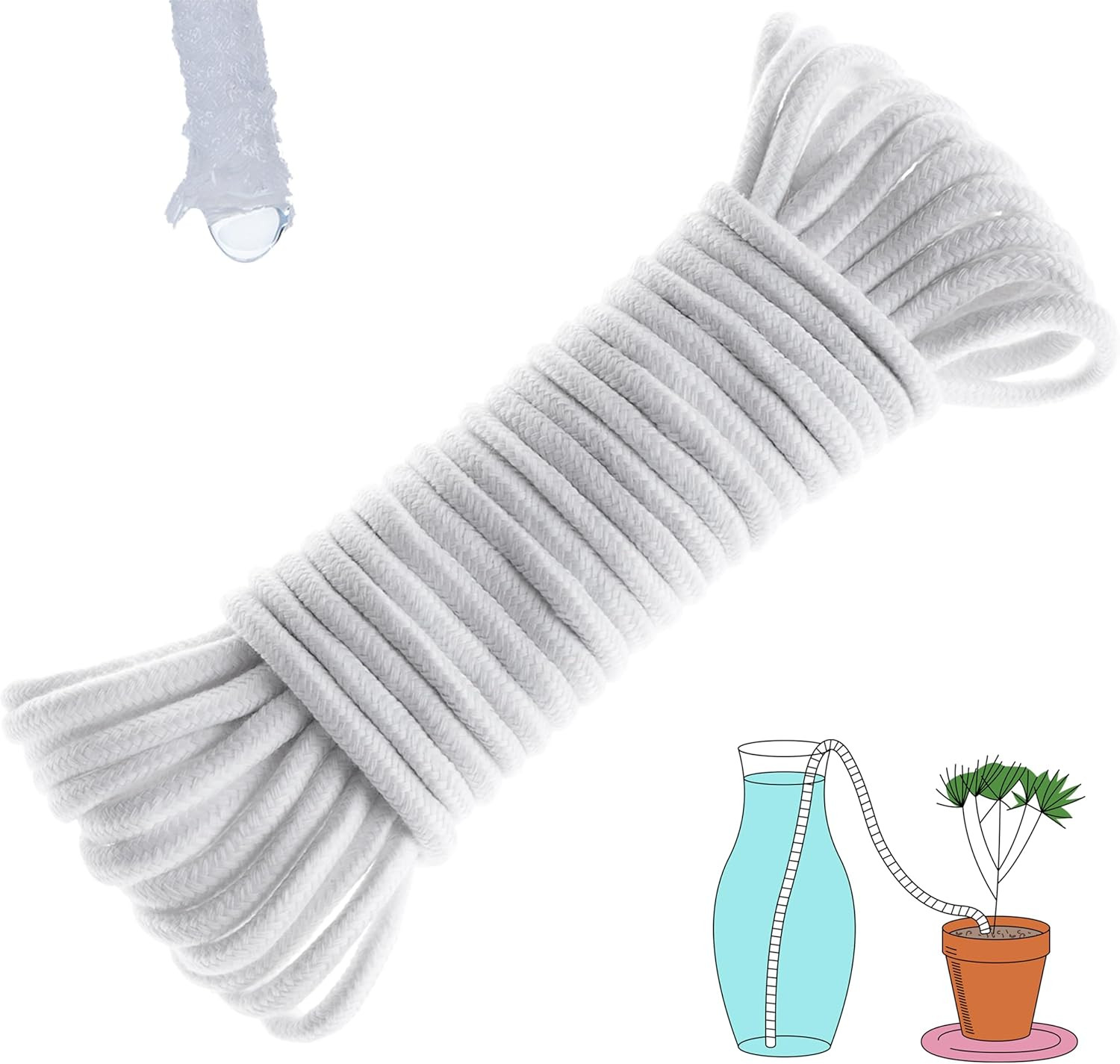 50Ft 1/4 Inch Plants Self Watering Capillary Wick Rope Cord DIY Vacation Potted 