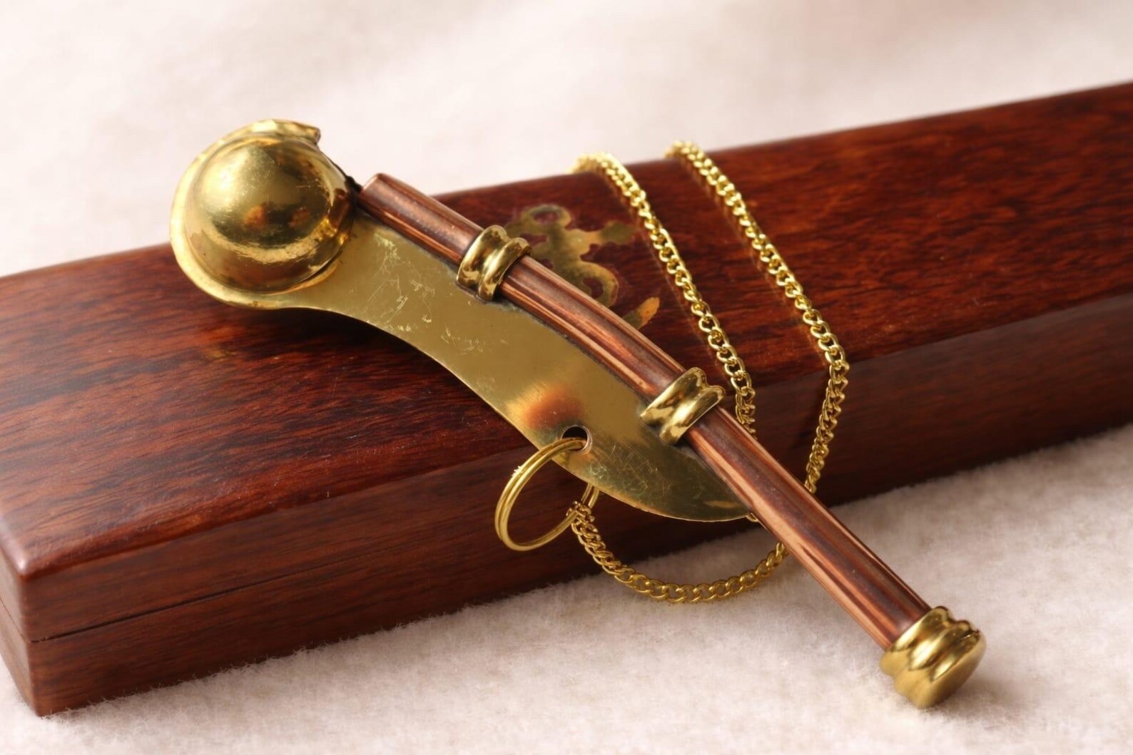 Solid Brass Boatswain (Bosun) Whistle with Rosewood Box – 5″ Vintage Whistle