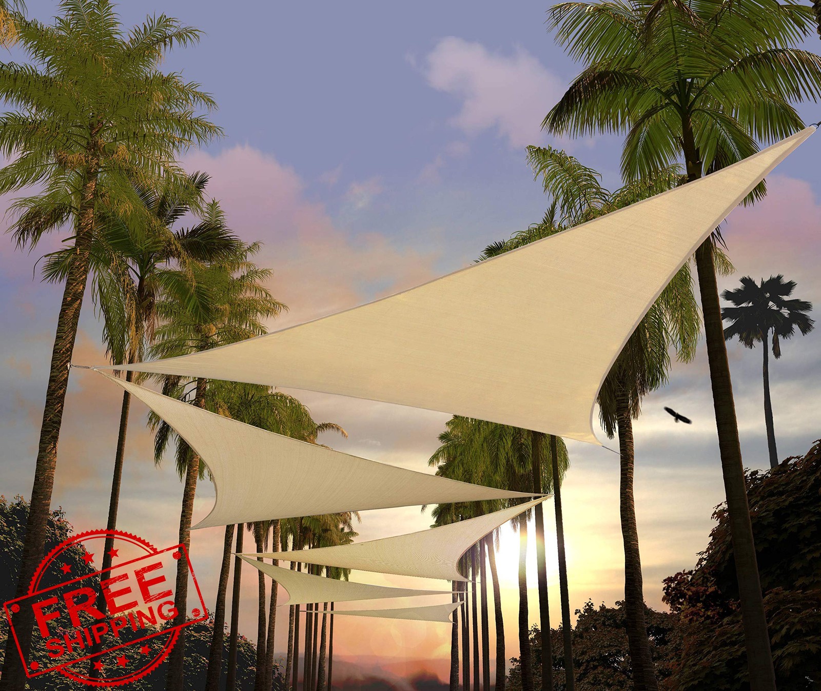 Amgo 16x16x16 Beige Triangle Sun Shade Sail UPF50+ Canopy