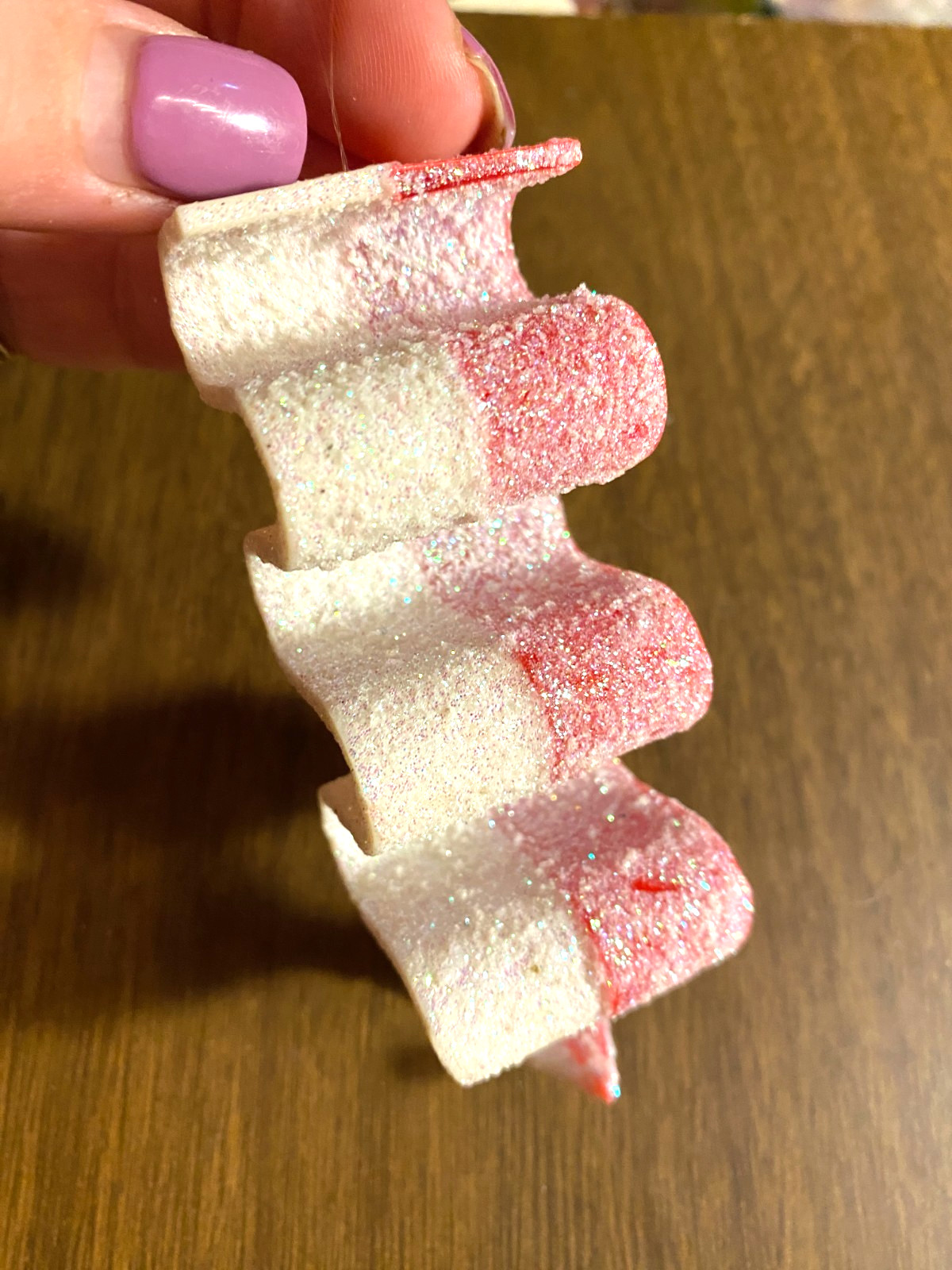 Plastic Sugared Old Time Hard Candy Pink White Christmas Ornament 4"