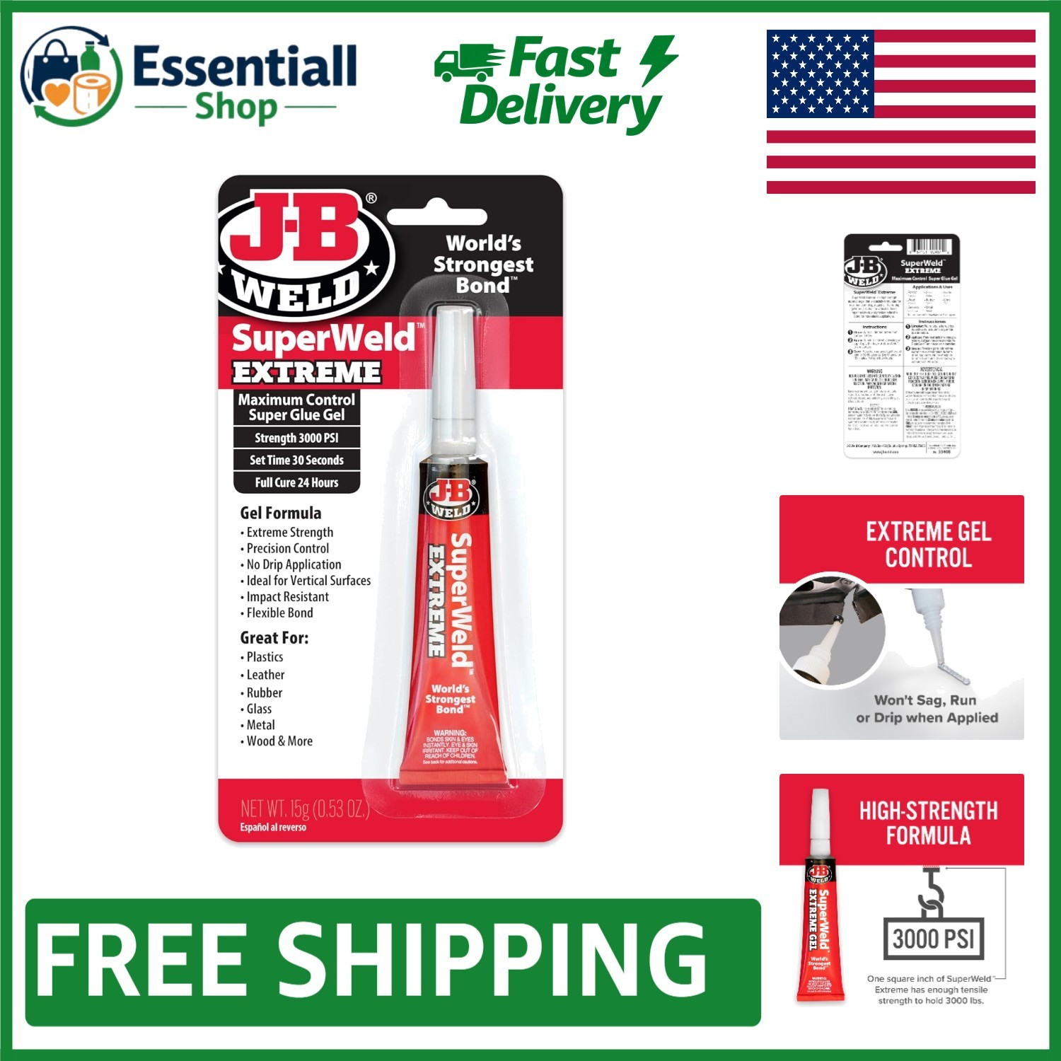 Quick-Setting SuperWeld Extreme Superglue - 15g Adhesive for Multiple Surfaces