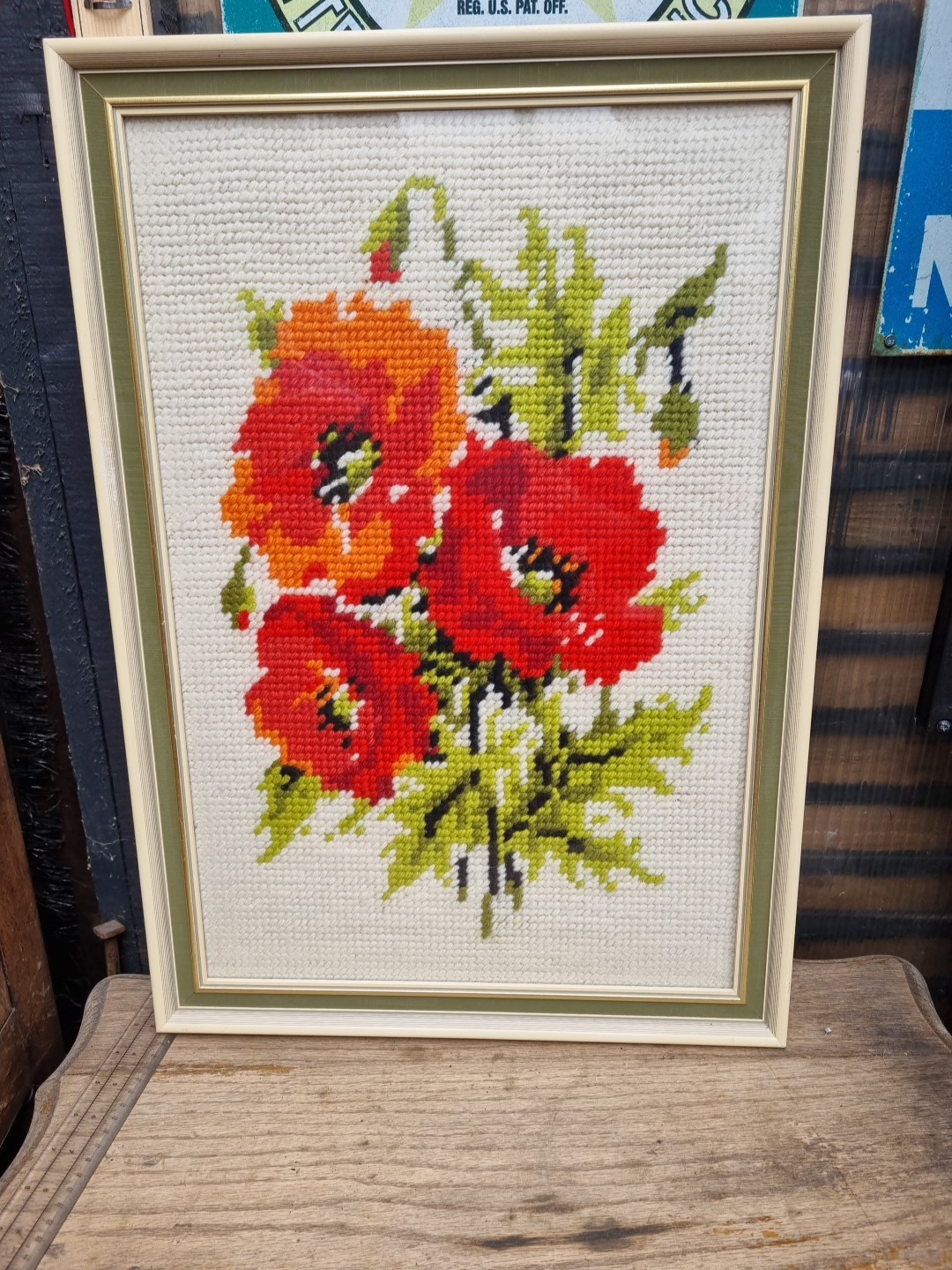 Vintage Tapestry Poppies picture Framed 