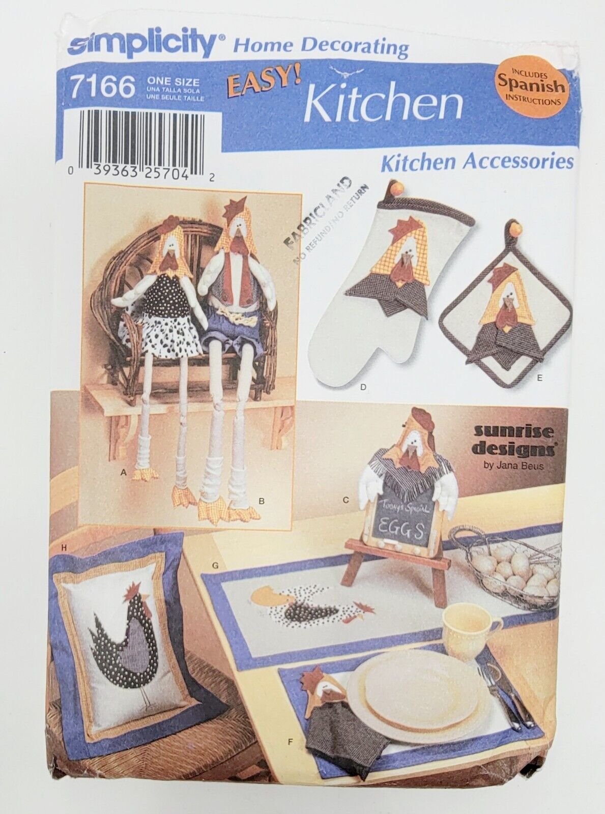 Simplicity 7166 Kitchen accessories ROOSTERS place mat table runner pattern