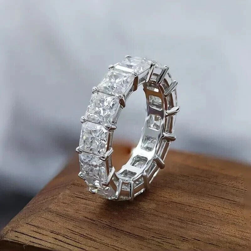 7 CTW Princess Cut Moissanite Full Eternity Band In Solid 10K White Gold Plated