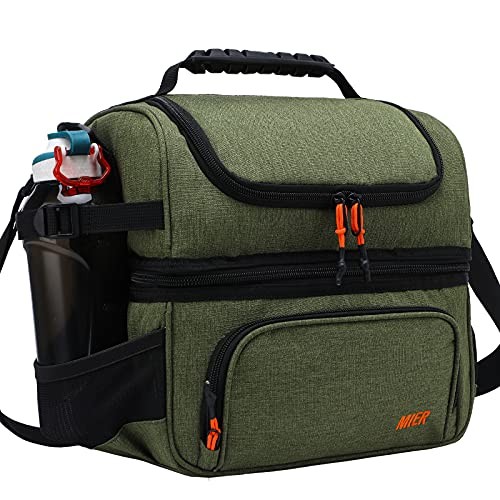  Dual Compartment Lunch Bag Tote with Shoulder Strap for Men and Women Green