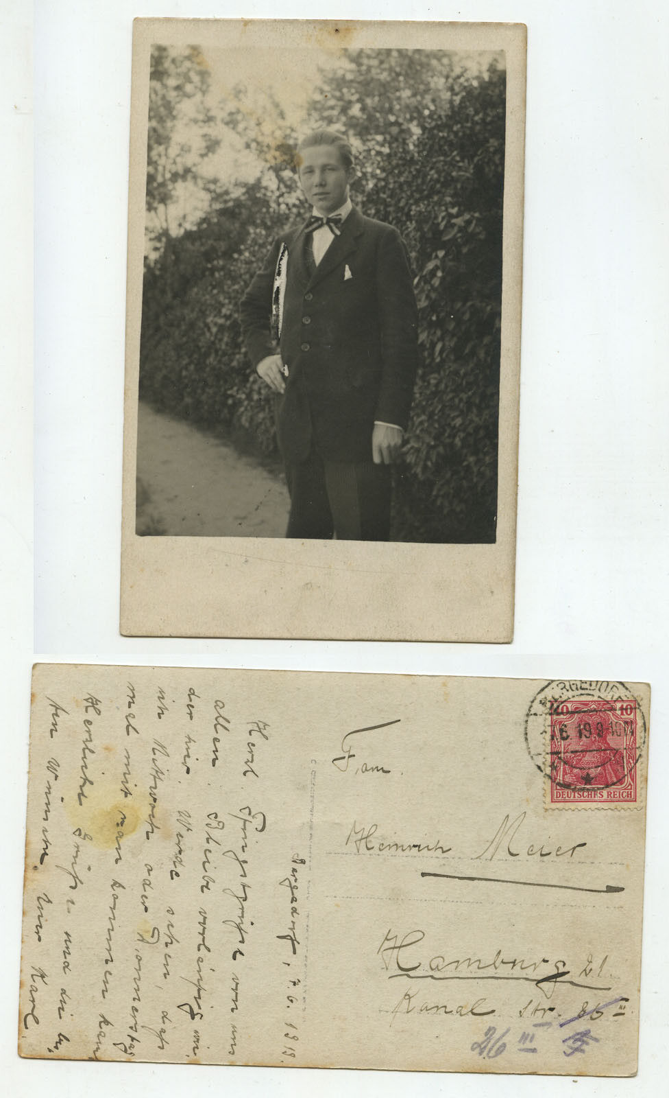 03049 - Young Man - Photo as Postcard - Bergedorf to Hamburg - 7.6.1919