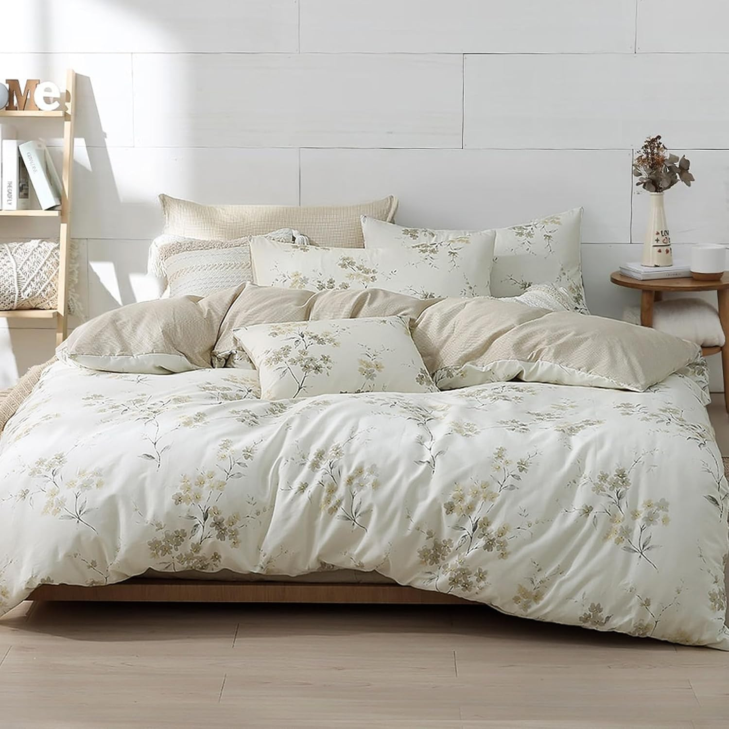 Floral Cotton Comforter King Size - Cream Comforter with Luxrious Grey Branches 