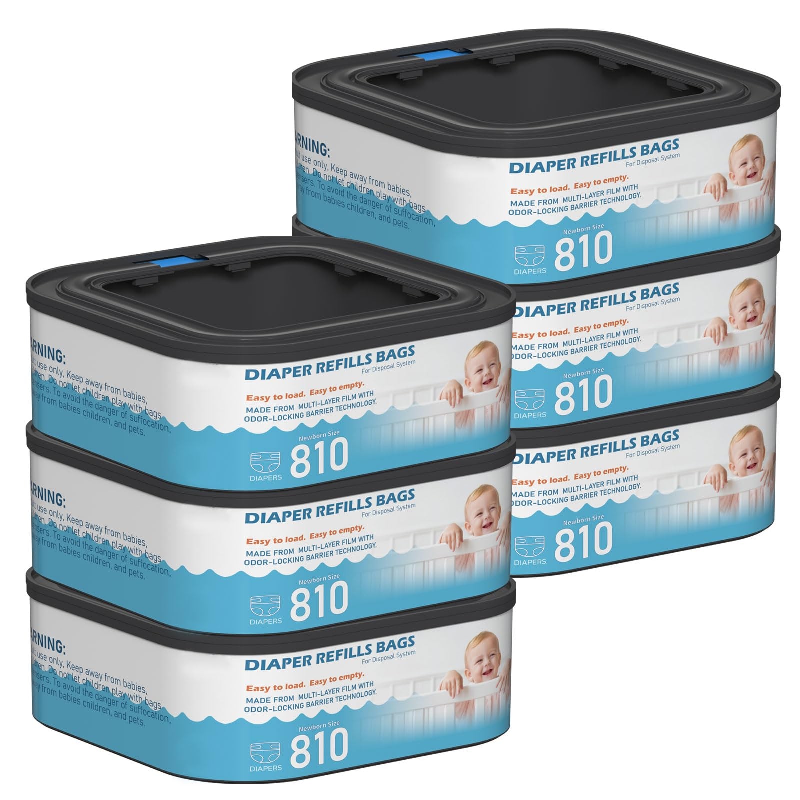 Diaper Genie Refill Bags Pack of 6 Hold 810 Newborn Diapers Jumbo Square Refills