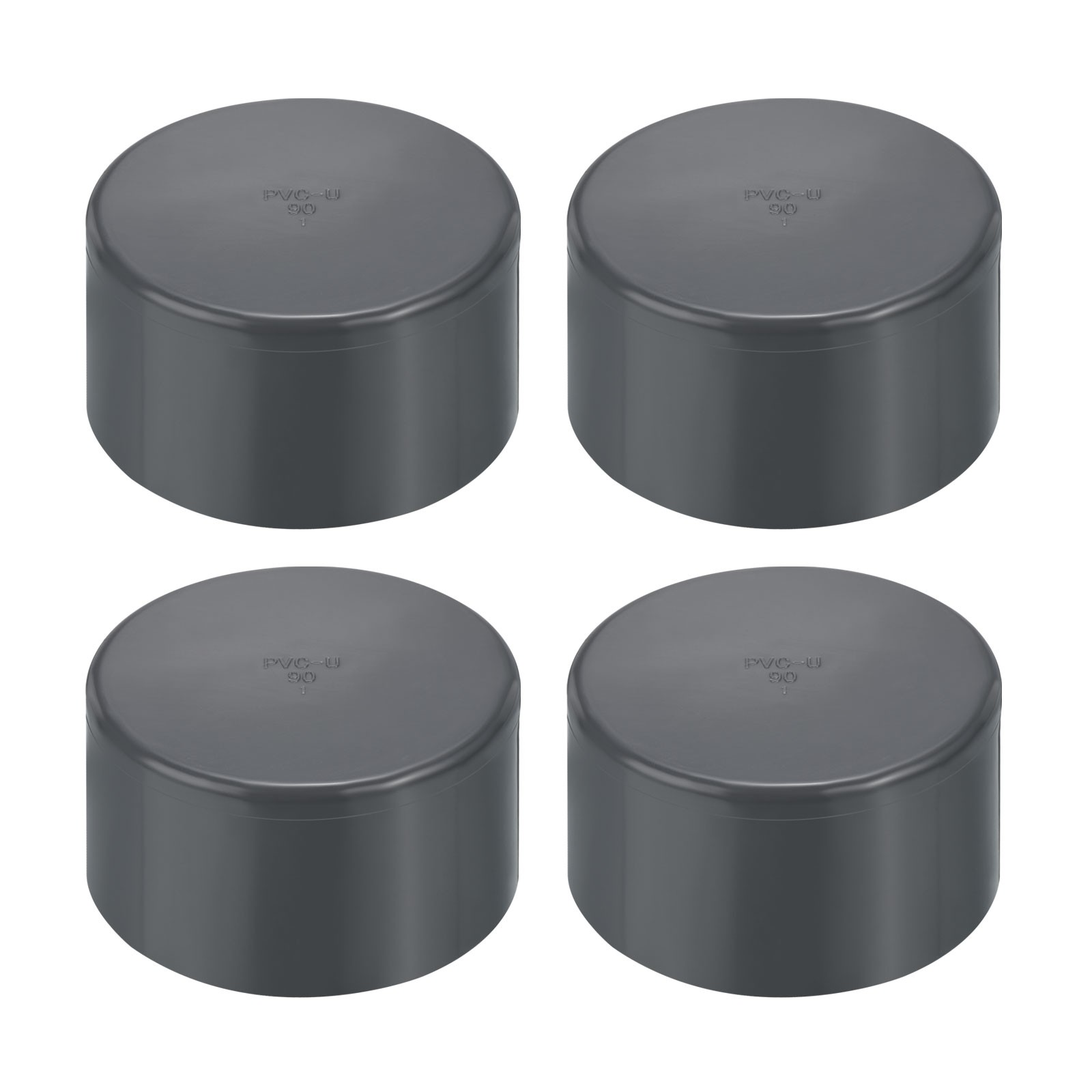 3" UPVC Pipe End Cap Fitting, 4 Pack Furniture Grade Plug Coupling Grey