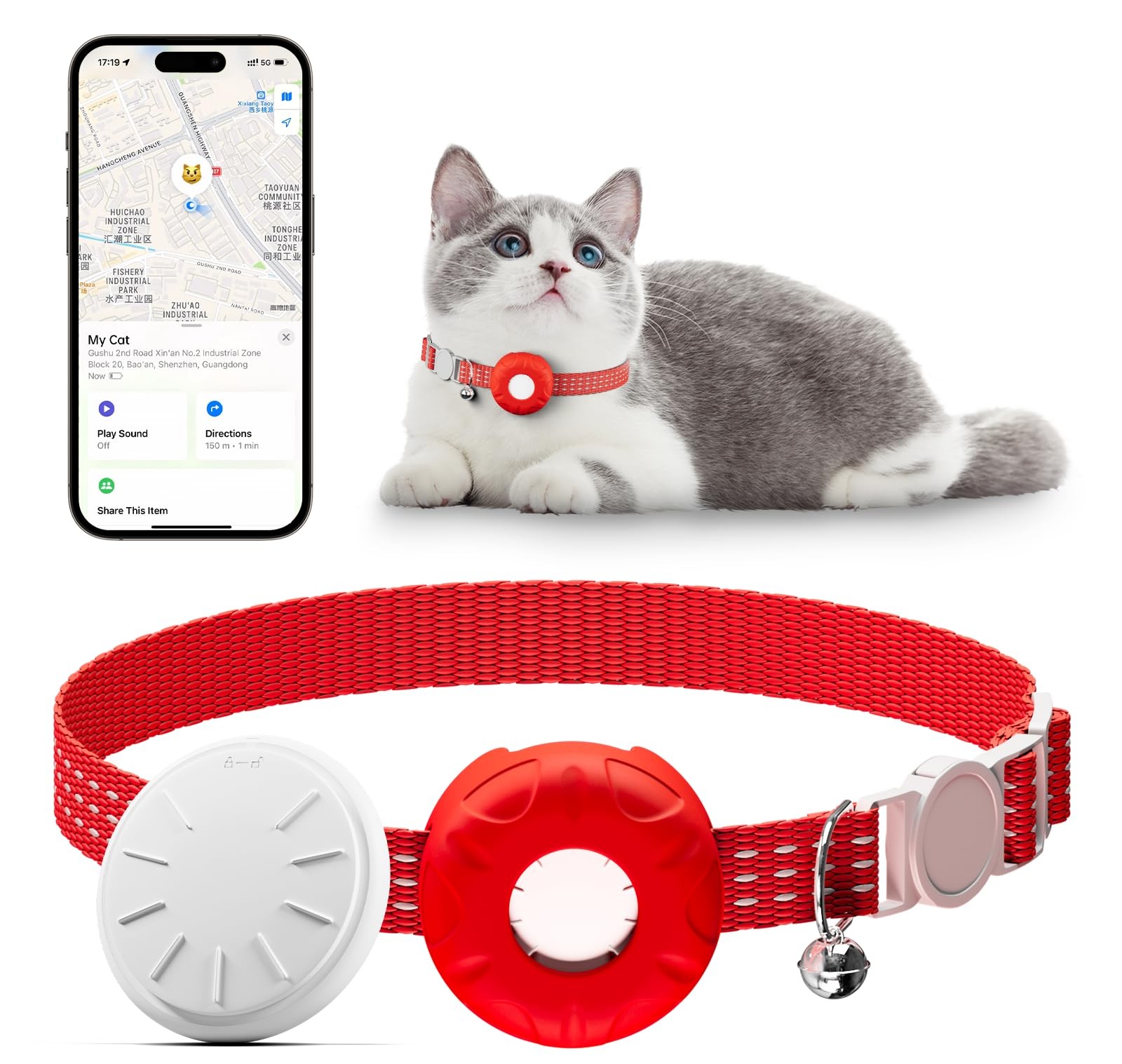 Cat Tracker, Pet Tracker for Cats, Cat GPS Tracker Collar with Safety Elastic...
