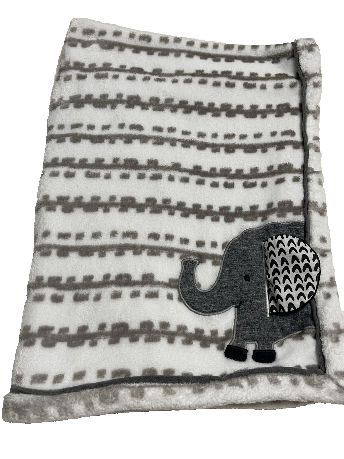 Lambs & Ivy Elephant Blanket Baby Fleece Embroidery Gray Plush Jungle Safari
