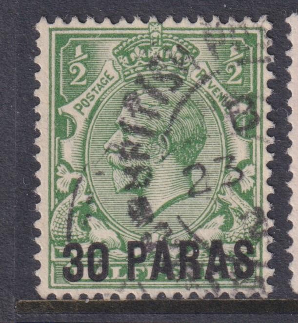 BRITISH LEVANT, 1921 on GB, KGV, 30 PARAS on 1/2d. Green, used.