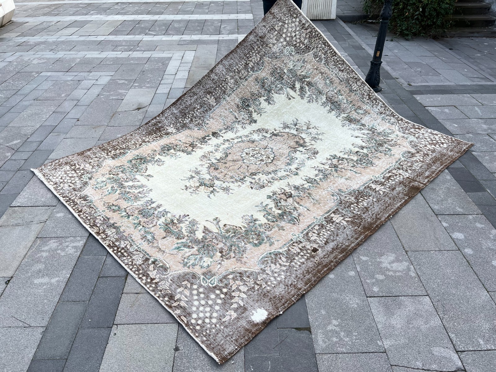 7x9 FT Vintage Turkish Oushak Rug Handmade Distressed Anatolian Wool Area Rug