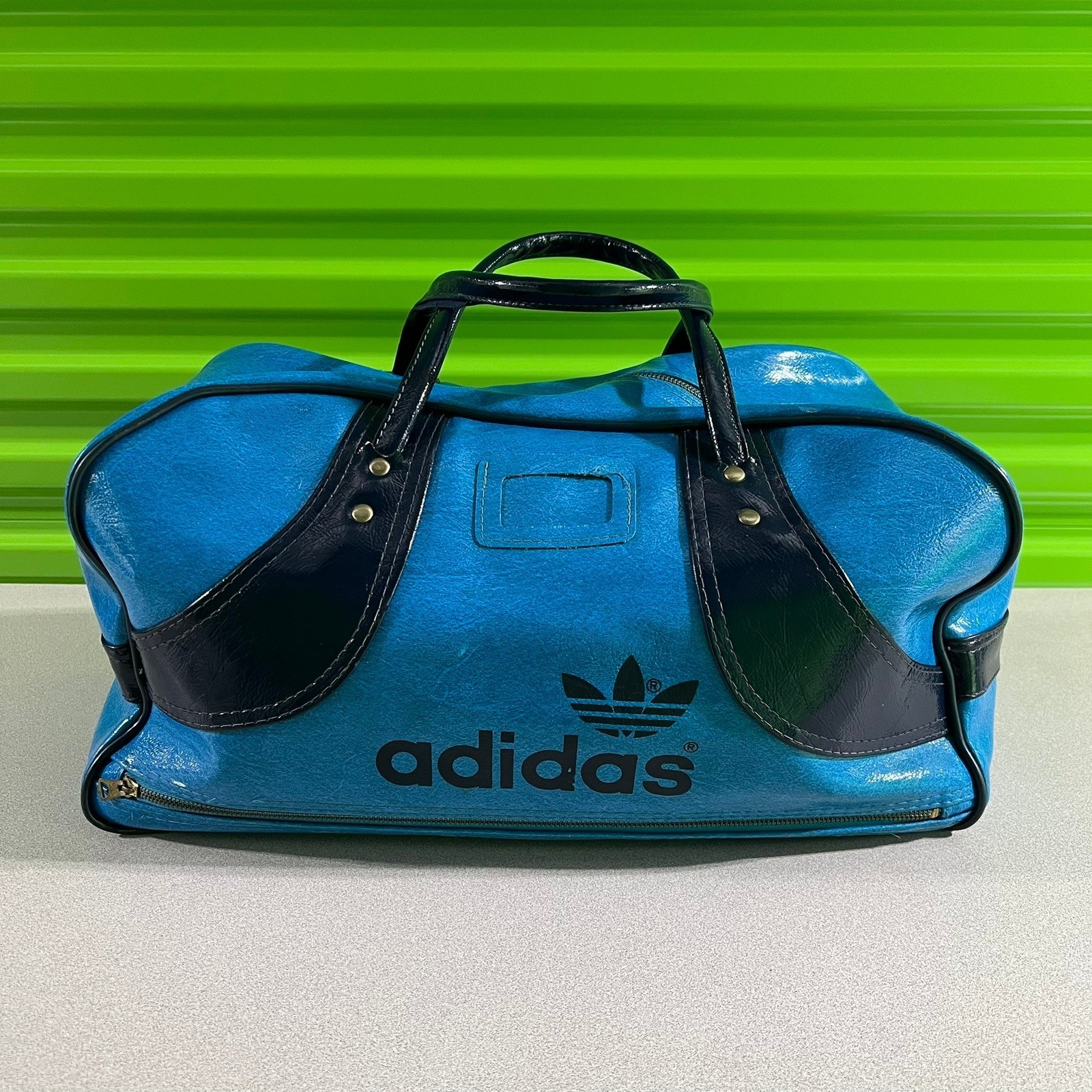 Vintage Adidas Trefoil Duffle Bag Blue Black Retro Gym Travel Luggage 70s 80s