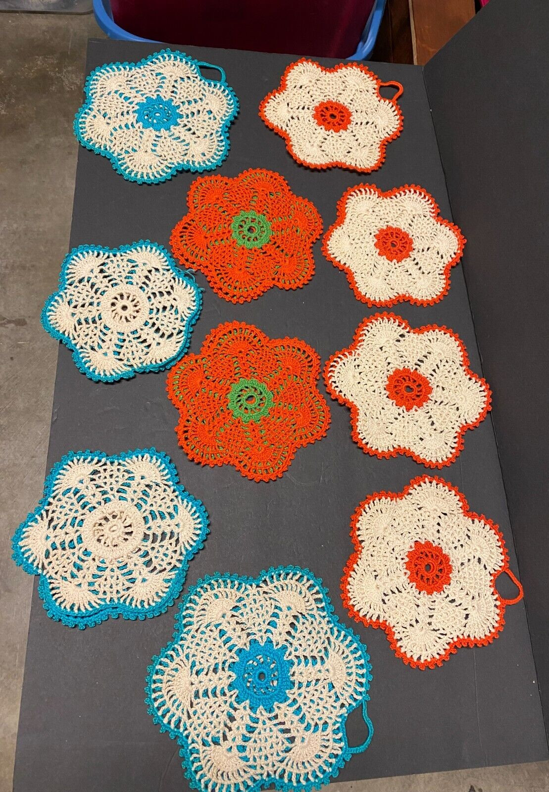 Vintage Hand Crocheted Pot Holders Hot Pad Trivet Lot 10 Cottage core Colorful