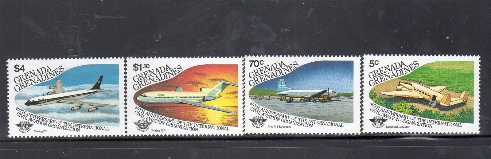 GRENADA GRENADINES #652-655 1985 INT'L CIVIL AVIATION MINT VF NH O.G 
