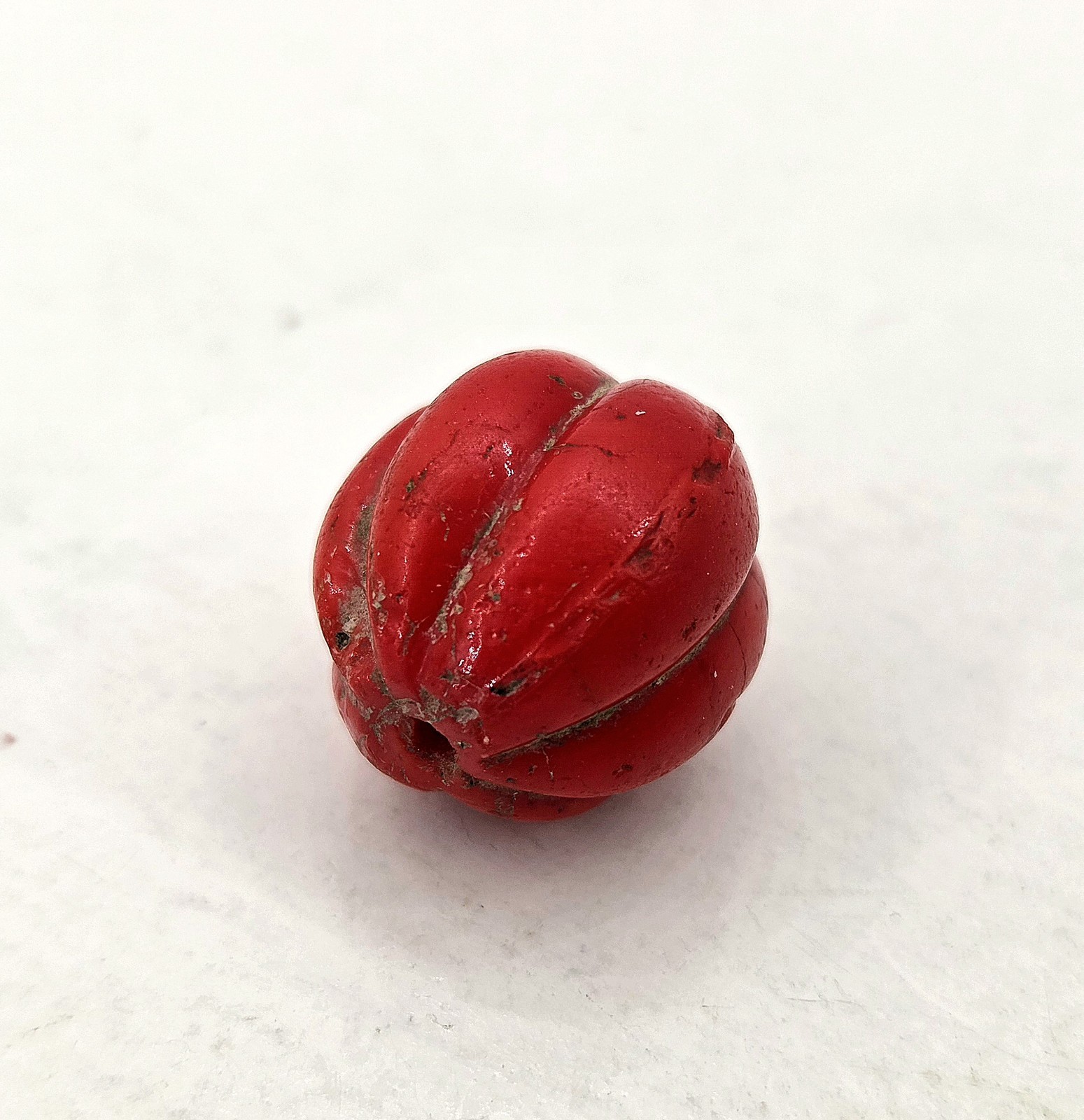 Antique Glass Trade Bead Bohemian Opaque Red Melon Vintage B