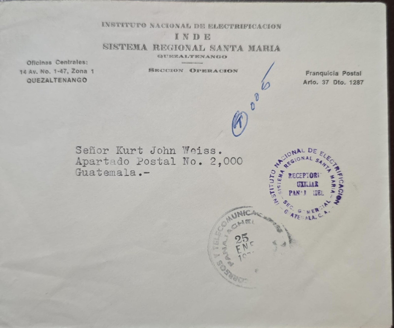 O) GUATEMALA, QUEZALTENANGO,  PANAJACHEL, INSTITUTO  NACIONAL DE ELECTRIFICACION