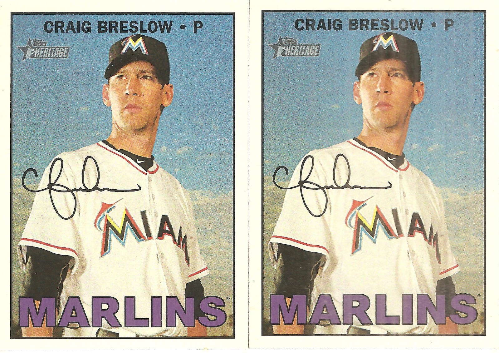 2 CARD 2016 TOPPS HERITAGE CRAIG BRESLOW BASEBALL CARD LOT