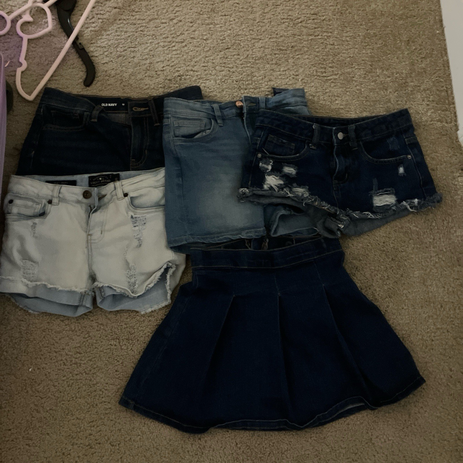 Old Navy Girls High-Rise Distressed Denim Shorts & Skirt Set Size 12, 4 Piece