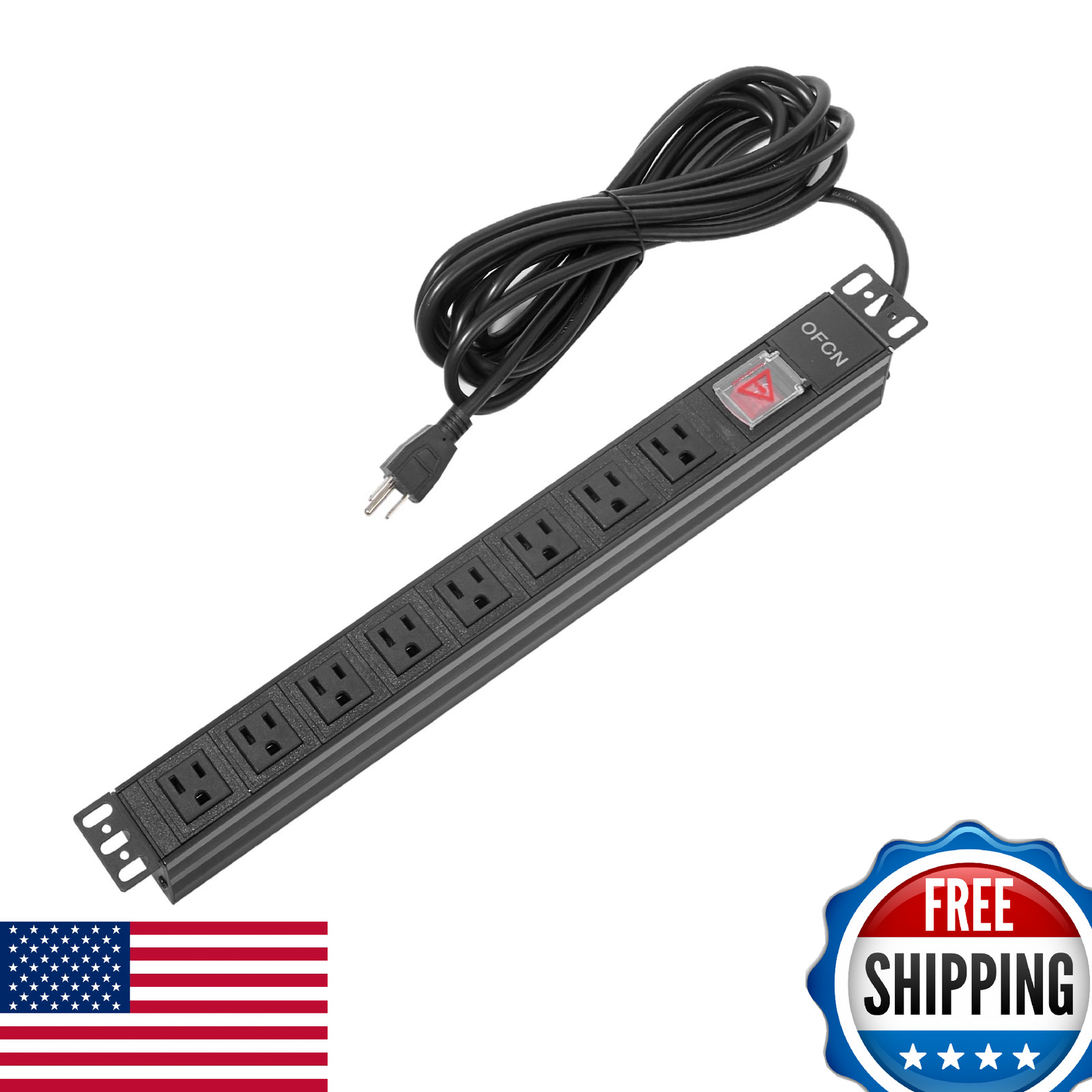 19" 1U Rack Mount PDU Power Strip 8 Outlet, 15A 125V, 6FT Cord