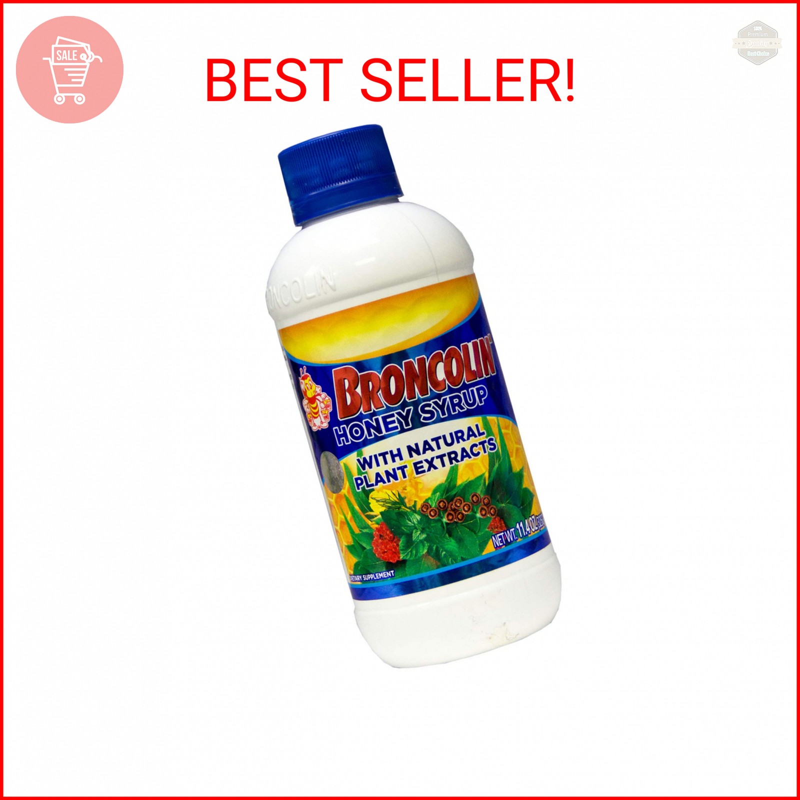 Broncolin Honey Syrup with Natural Plant Extracts, Helps Relieve Cough, 11.4 Oz,