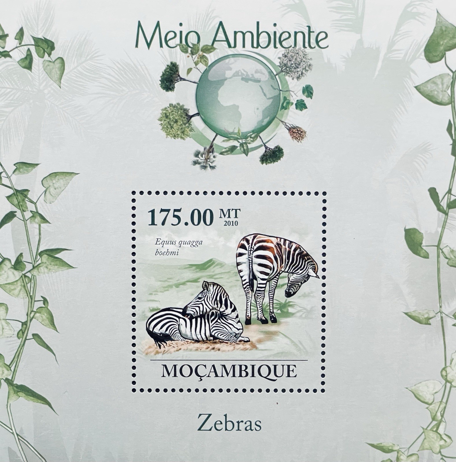 MOZAMBIQUE ZEBRAS STAMPS S/S MNH 2010 ENVIRONMENT WILD ANIMALS WILDLIFE ZEBRA 1