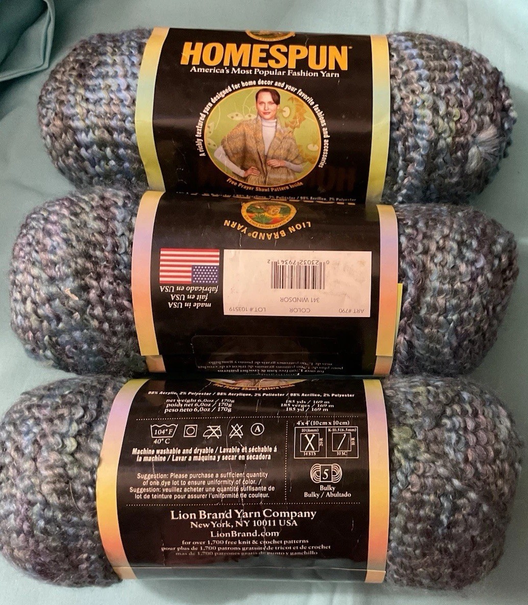 Lion Brand Homespun yarn 6oz 185yds Each Windsor 3 Same Color Lot 103519