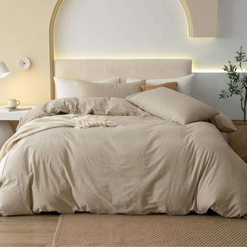  100% Washed Cotton Duvet Cover Set 2 Twin(68"x90") Heathered Tan(no Comforter)