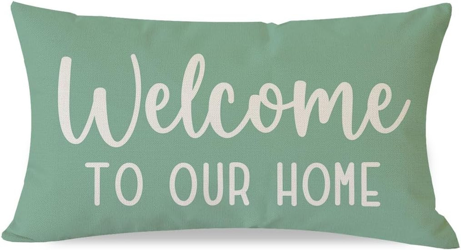 Decorative Throw Pillow Covers 12x20 Inch Welcome to Our Home Eucalyptus Green O
