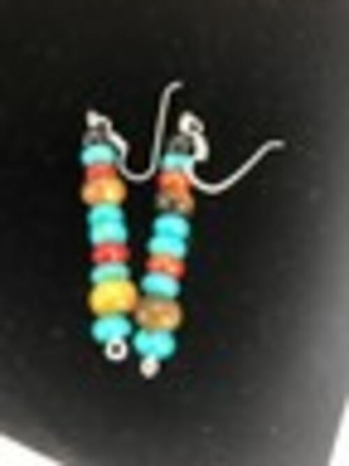 Navajo Sterling Silver Turquoise Tigers Eye Coral Earrings 10097