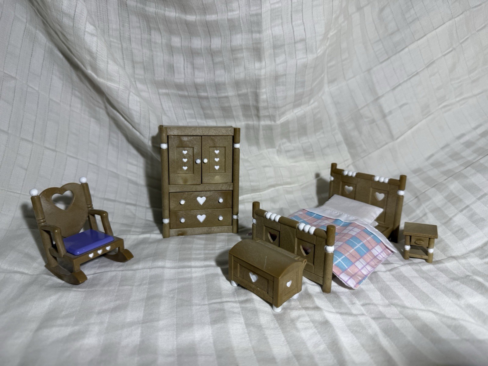 Epoch Dollhouse Bedroom Furniture Set Bed Wardrobe Rocking Chair Night Stand