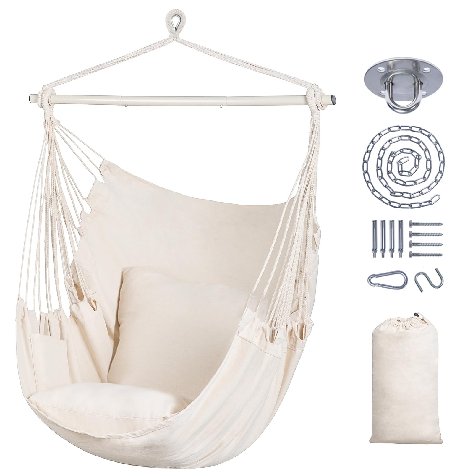 SUNCREAT Hammock Chair Hanging Rope Swing Seat-Max 450lbs Capacity, Beige 