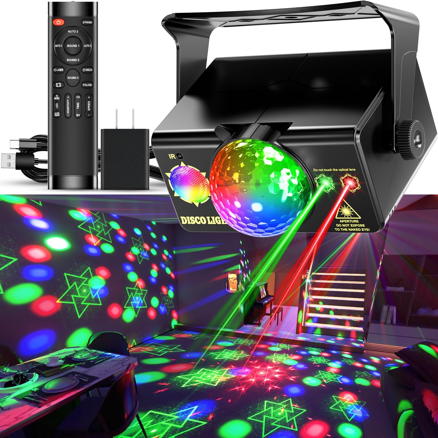 Disco Ball Party Lights Dj Disco Light Sound Activated Strobe Stage Light for...