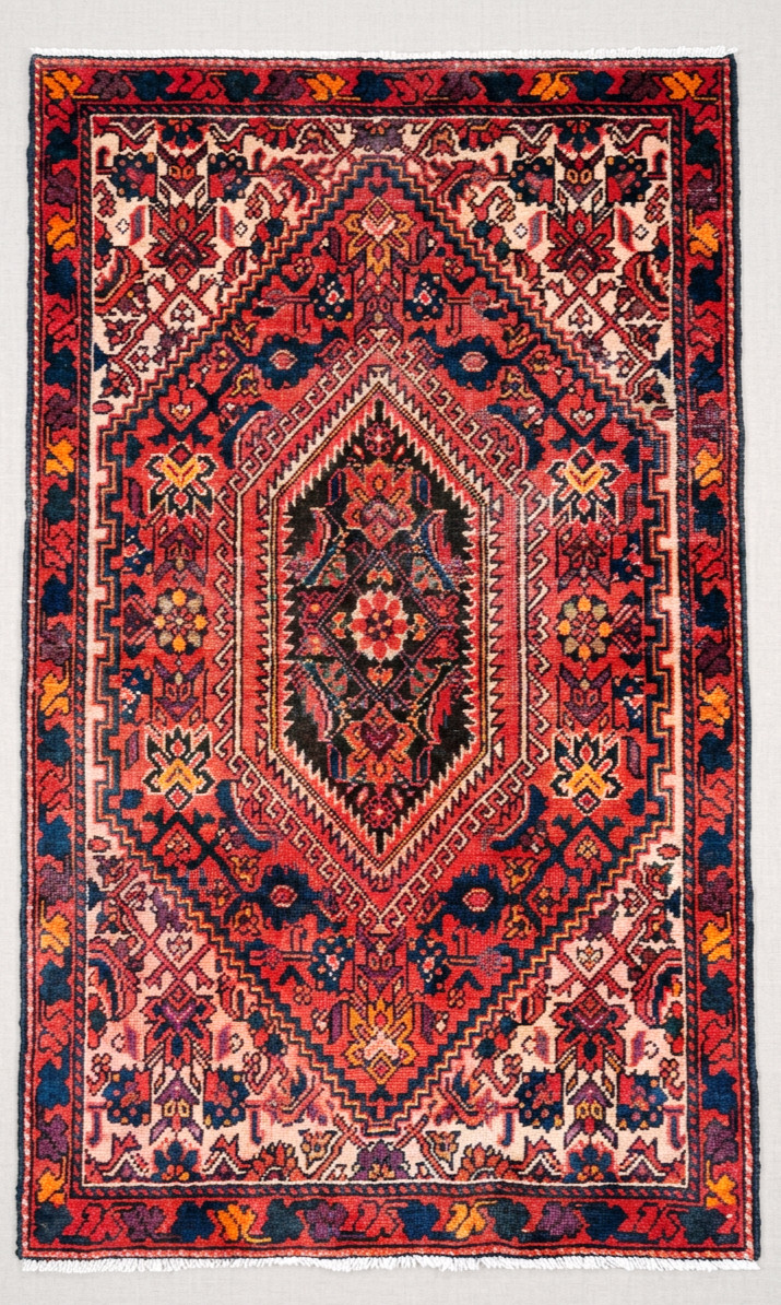 Hand Knotted Vintage Wool Rug 2'7" x 4'7" Red Tribal Geometric Oriental