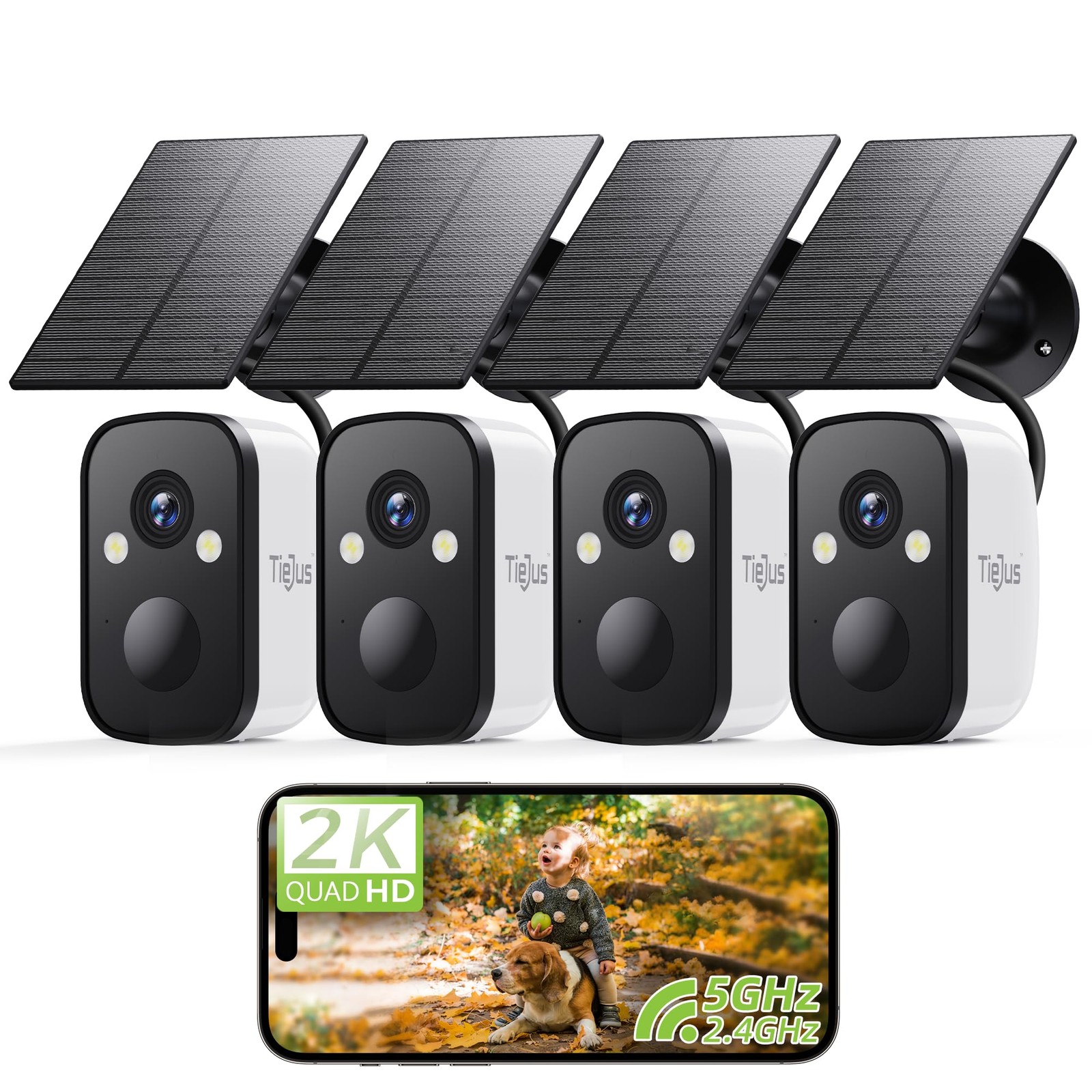 2K 5G Security Cameras Wireless Outdoor, 4-Pack Solar-Powered Camera for Home...