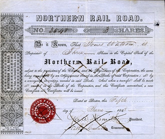 1848 Northern RR Stock  Certificate