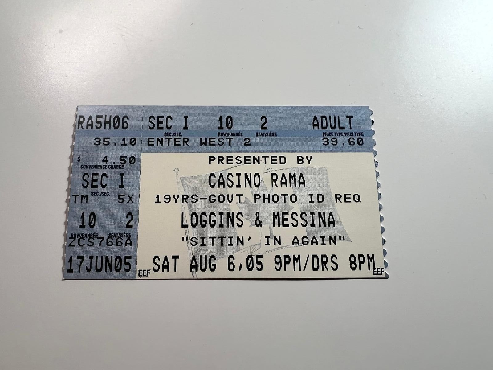 Loggins & Messina Ticket Stub – Aug 6, 2005 – Casino Rama