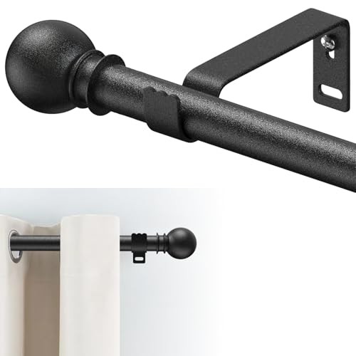 28-44 inch Curtain Rods for Windows 5/8 inch 28in-44in Black Curtain Rods