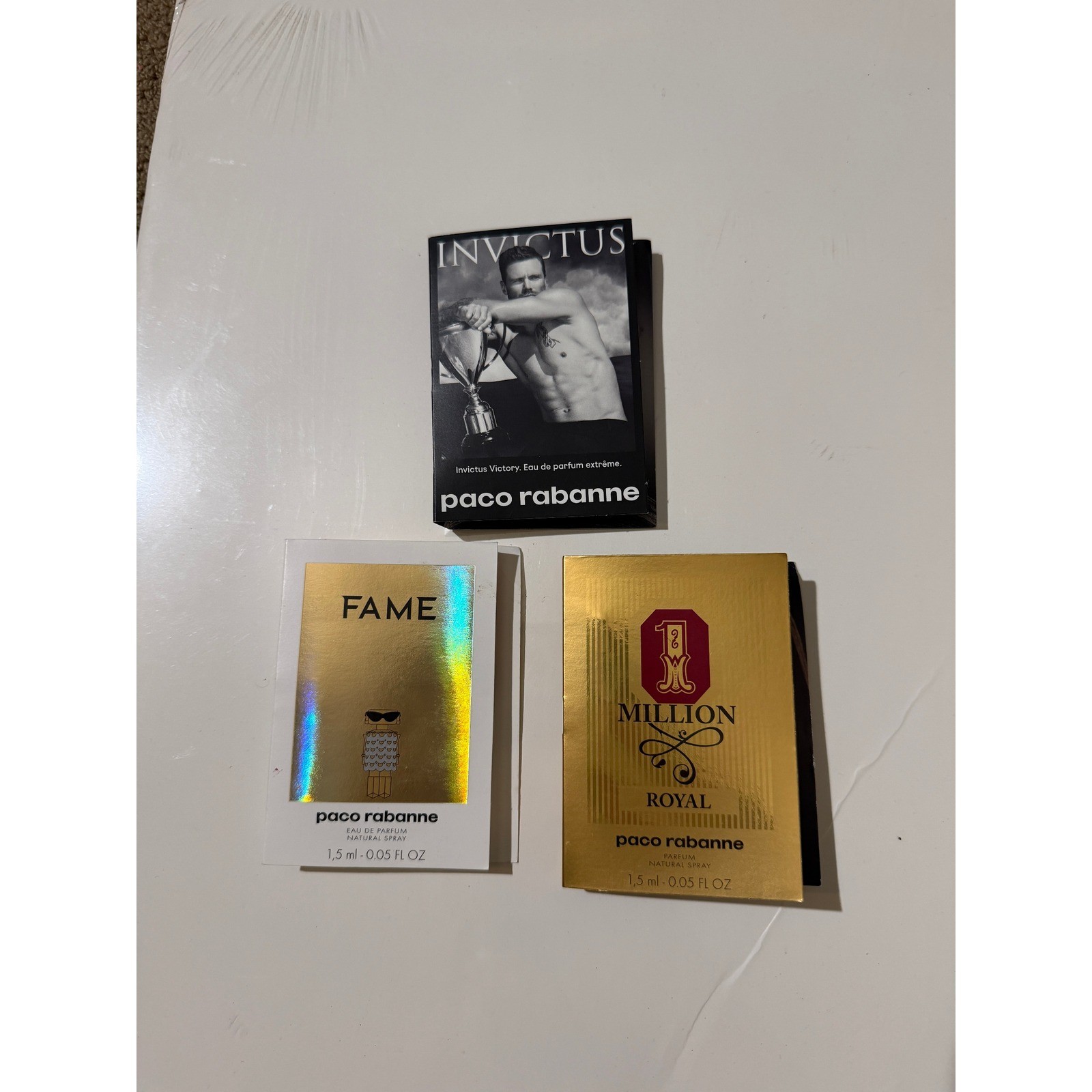 lot of 3 Paco Rabanne Fragrance Sample Invictus Victory Fame 1 Million Royal