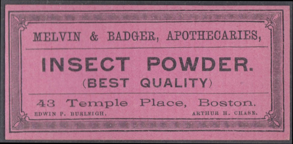 Melvin & Badger Apothecaries unused bottle label Best Quality Insect Powder