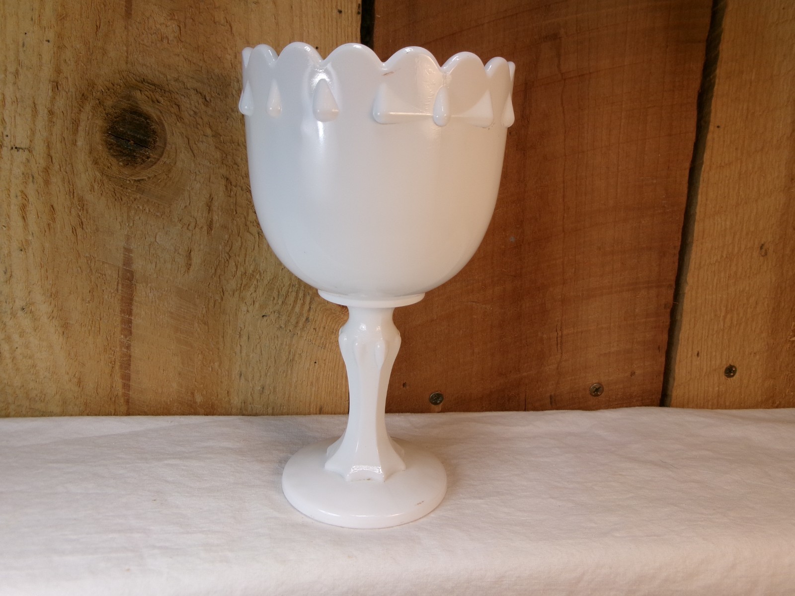 Vintage Indiana Milk Glass Tear Drop Pedestal Compote Dish